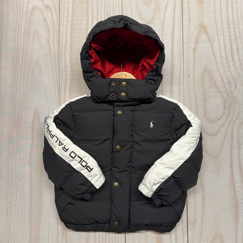 Polo Ralph Lauren Boy Size 4/4T Removable Hood Puffer Duck Down Jacket Black